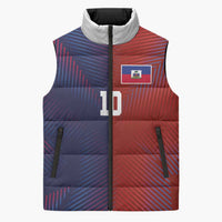 Custom Haiti National Football Sleeveless Puffer Jacket Red Blue The Half Sporty Design - Wonder Print Shop