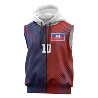 Custom Haiti National Football Sleeveless Zip Hoodie Red Blue The Half Sporty Design - Wonder Print Shop