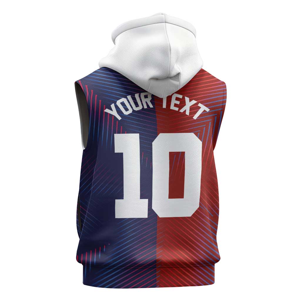 Custom Haiti National Football Sleeveless Zip Hoodie Red Blue The Half Sporty Design - Wonder Print Shop