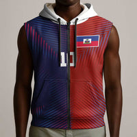 Custom Haiti National Football Sleeveless Zip Hoodie Red Blue The Half Sporty Design - Wonder Print Shop