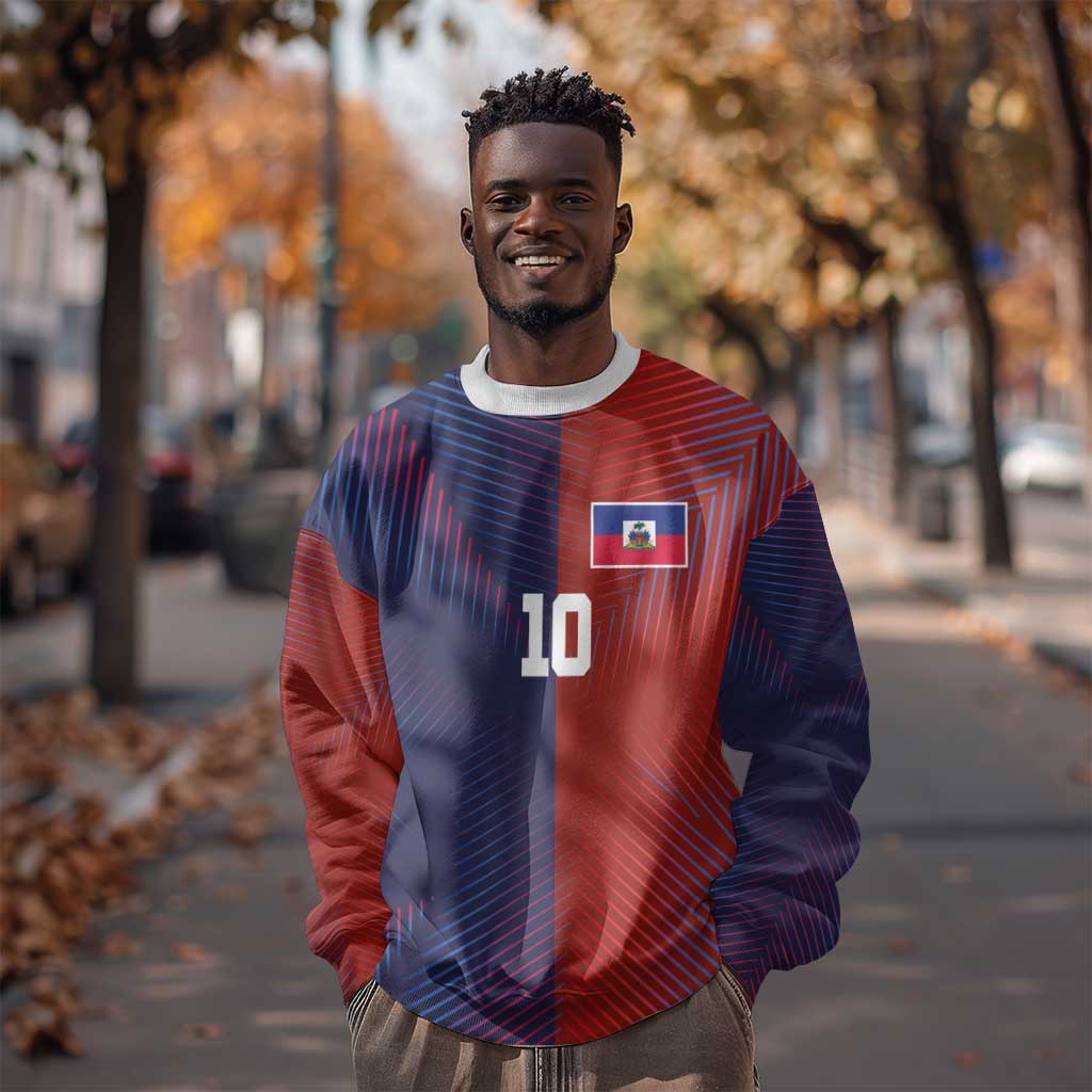 Custom Haiti National Football Sweatshirt Red Blue The Half Sporty Design - Wonder Print Shop