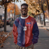 Custom Haiti National Football Sweatshirt Red Blue The Half Sporty Design - Wonder Print Shop