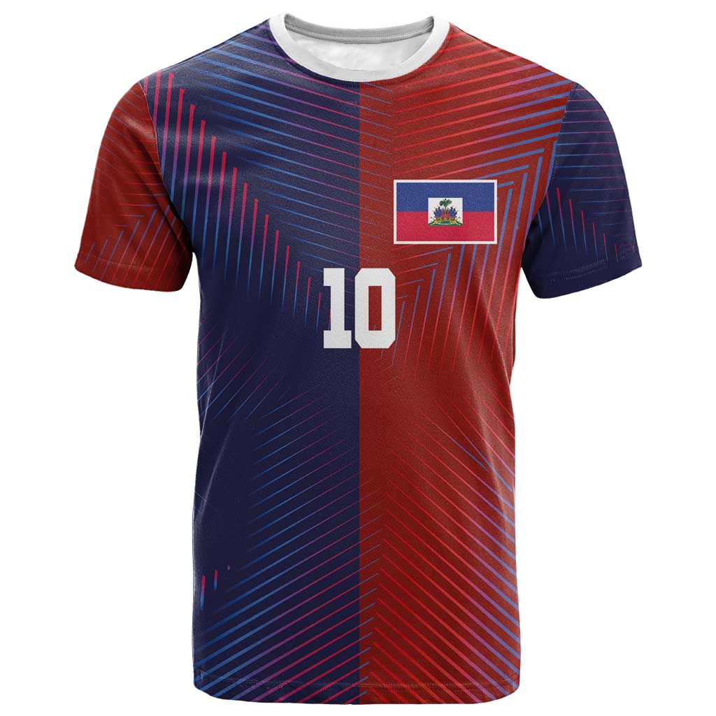 Custom Haiti National Football T shirt Red Blue The Half Sporty Design - Wonder Print Shop