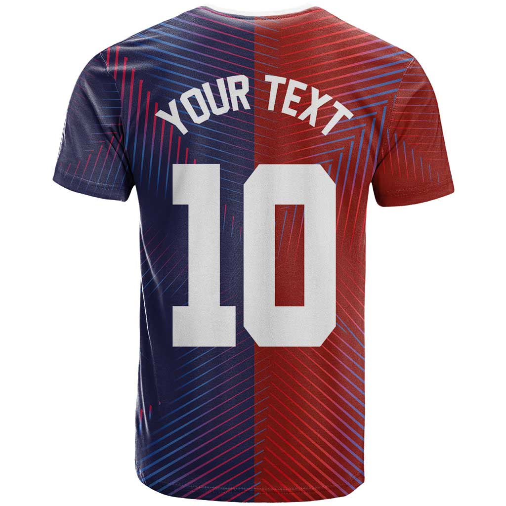 Custom Haiti National Football T shirt Red Blue The Half Sporty Design - Wonder Print Shop