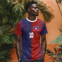 Custom Haiti National Football T shirt Red Blue The Half Sporty Design - Wonder Print Shop