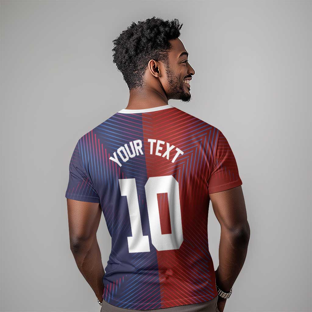 Custom Haiti National Football T shirt Red Blue The Half Sporty Design - Wonder Print Shop