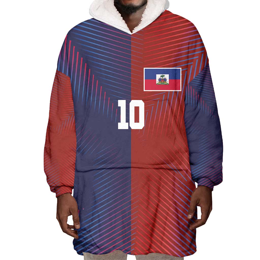 Custom Haiti National Football Wearable Blanket Hoodie Red Blue The Half Sporty Design - Wonder Print Shop