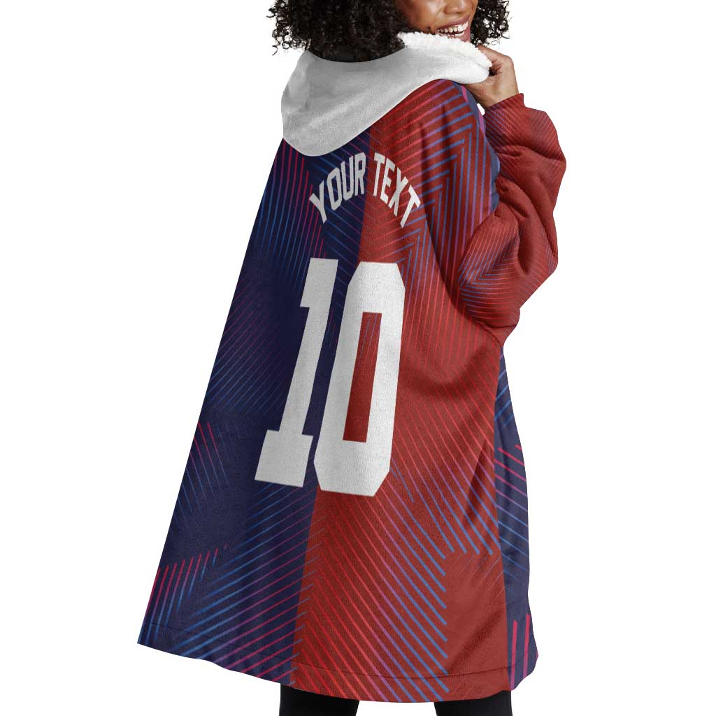Custom Haiti National Football Wearable Blanket Hoodie Red Blue The Half Sporty Design - Wonder Print Shop
