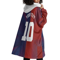 Custom Haiti National Football Wearable Blanket Hoodie Red Blue The Half Sporty Design - Wonder Print Shop