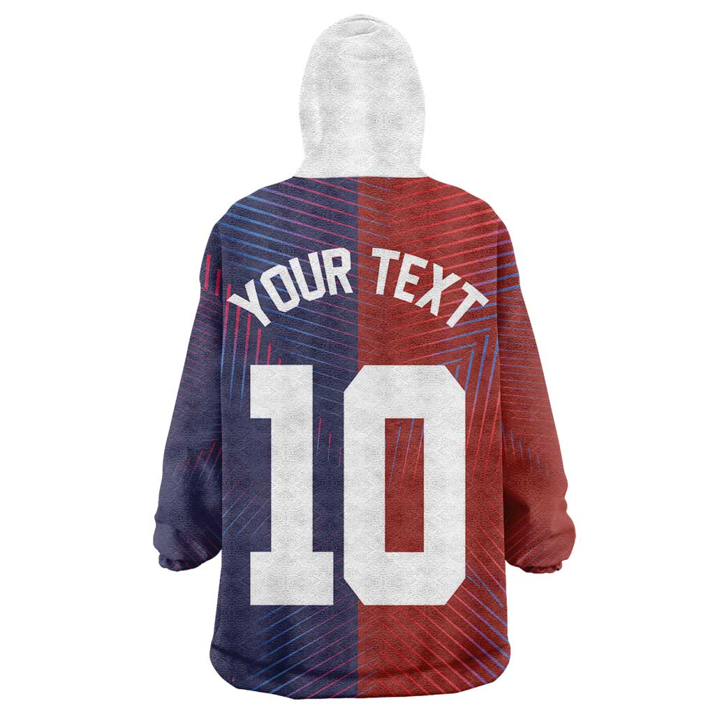 Custom Haiti National Football Wearable Blanket Hoodie Red Blue The Half Sporty Design - Wonder Print Shop