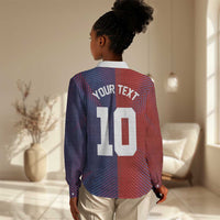Custom Haiti National Football Women Casual Shirt Red Blue The Half Sporty Design - Wonder Print Shop