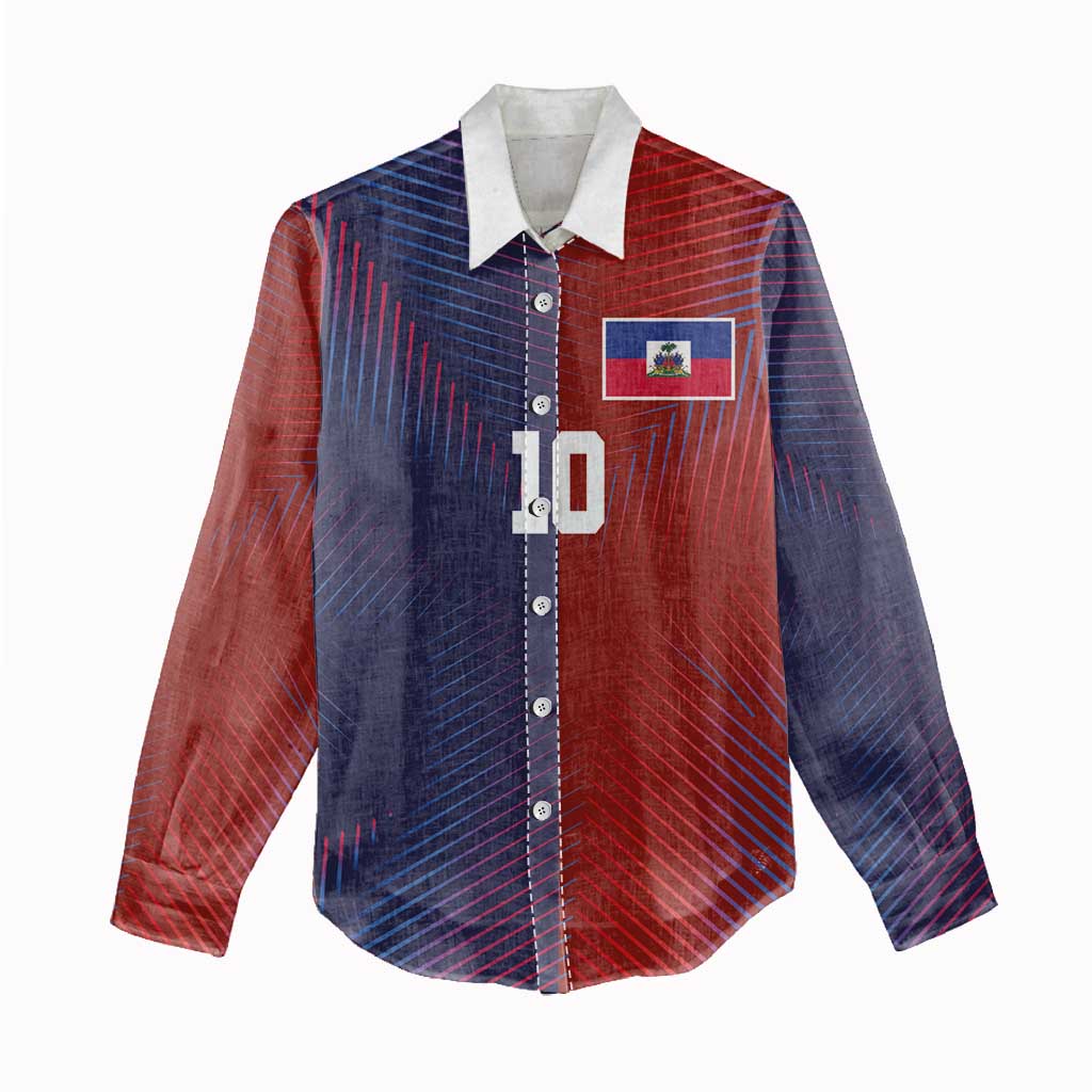 Custom Haiti National Football Women Casual Shirt Red Blue The Half Sporty Design - Wonder Print Shop