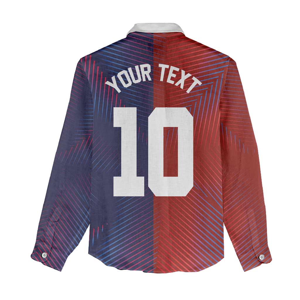 Custom Haiti National Football Women Casual Shirt Red Blue The Half Sporty Design - Wonder Print Shop