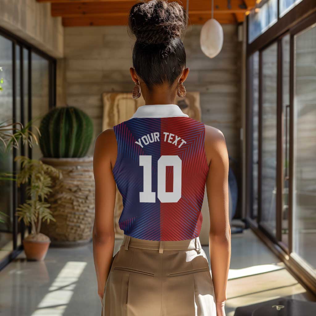 Custom Haiti National Football Women Sleeveless Polo Shirt Red Blue The Half Sporty Design - Wonder Print Shop