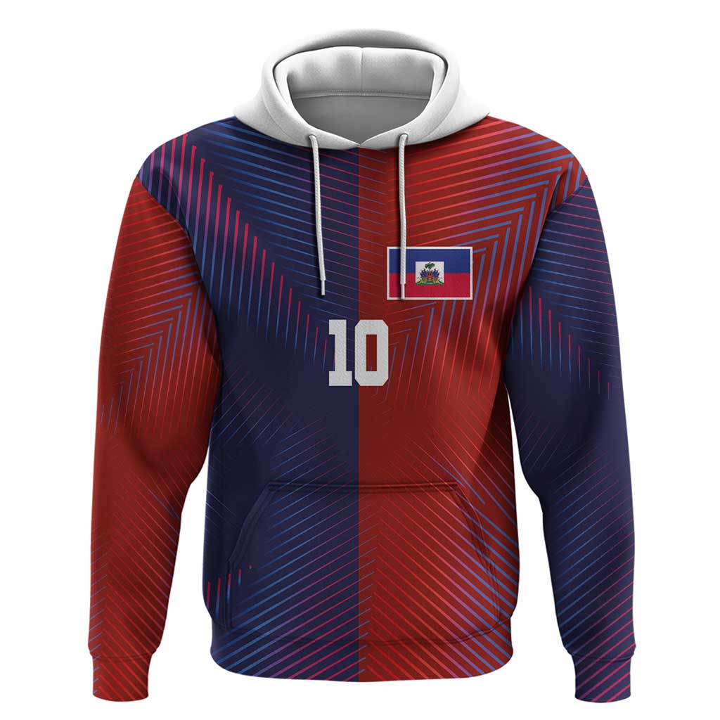 Custom Haiti National Football Zip Hoodie Red Blue The Half Sporty Design - Wonder Print Shop