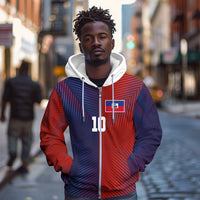 Custom Haiti National Football Zip Hoodie Red Blue The Half Sporty Design - Wonder Print Shop