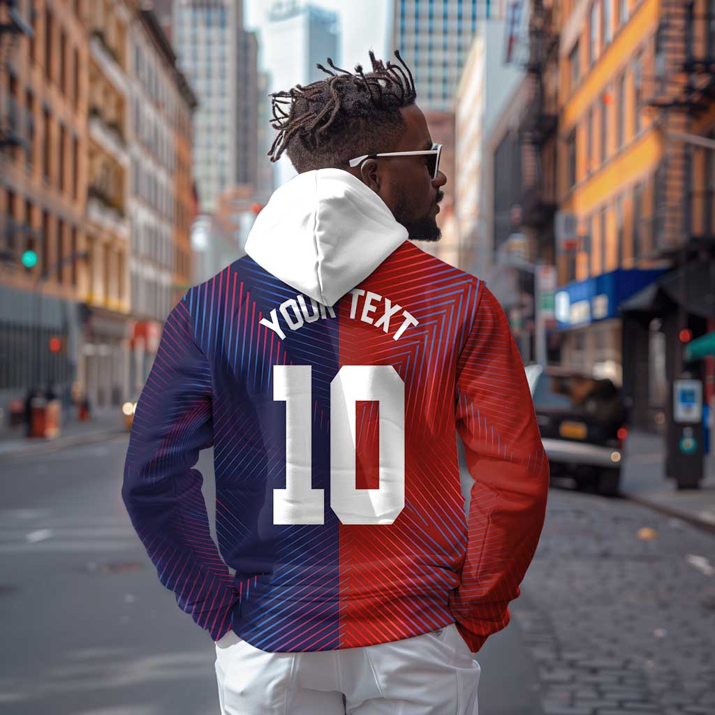 Custom Haiti National Football Zip Hoodie Red Blue The Half Sporty Design - Wonder Print Shop