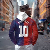 Custom Haiti National Football Zip Hoodie Red Blue The Half Sporty Design - Wonder Print Shop