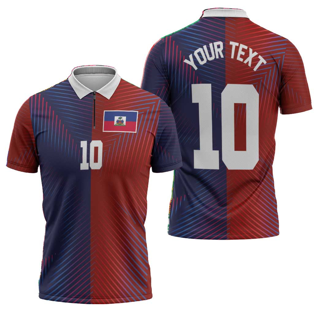Custom Haiti National Football Zipper Polo Shirt Red Blue The Half Sporty Design - Wonder Print Shop