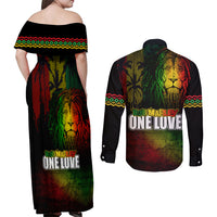King of Reggae Couples Matching Off Shoulder Maxi Dress and Long Sleeve Button Shirt Jamaican Reggae One Love - Wonder Print Shop