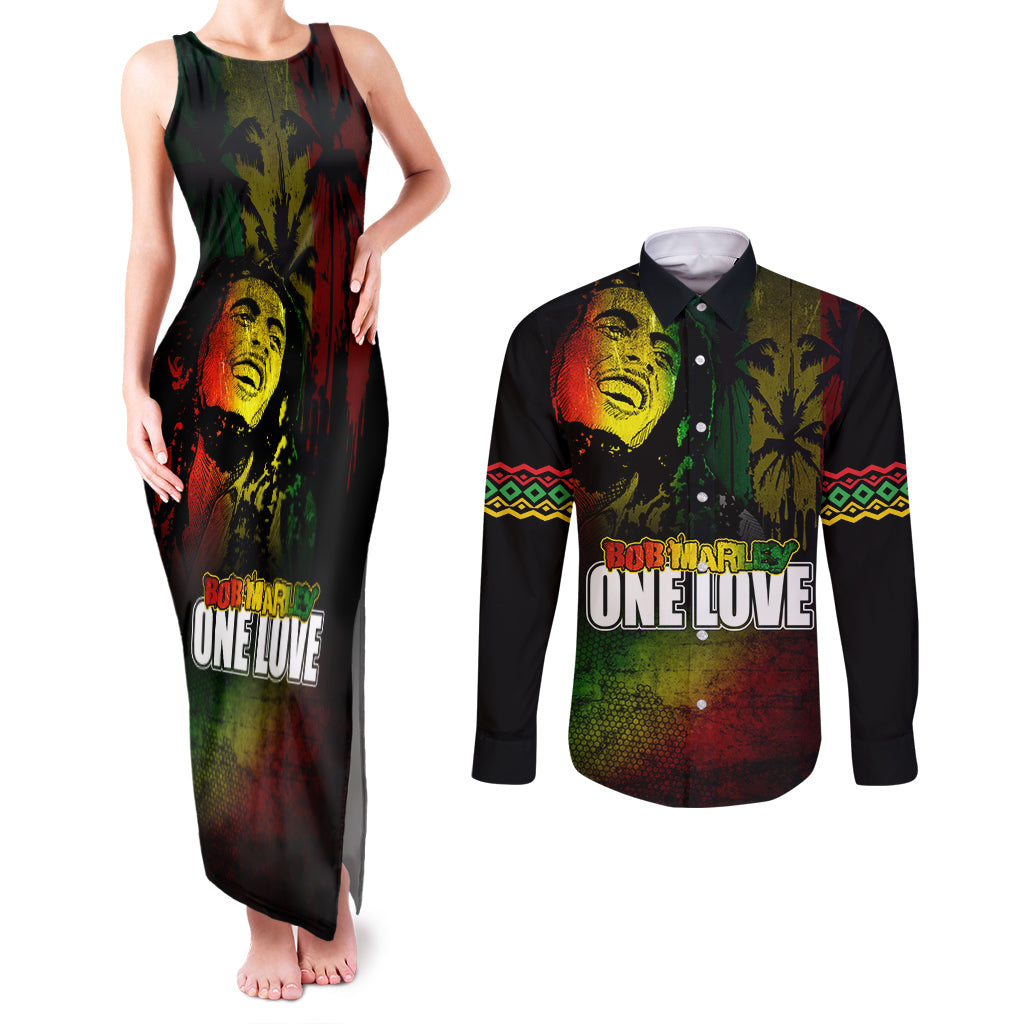 King of Reggae Couples Matching Tank Maxi Dress and Long Sleeve Button Shirt Jamaican Reggae One Love - Wonder Print Shop