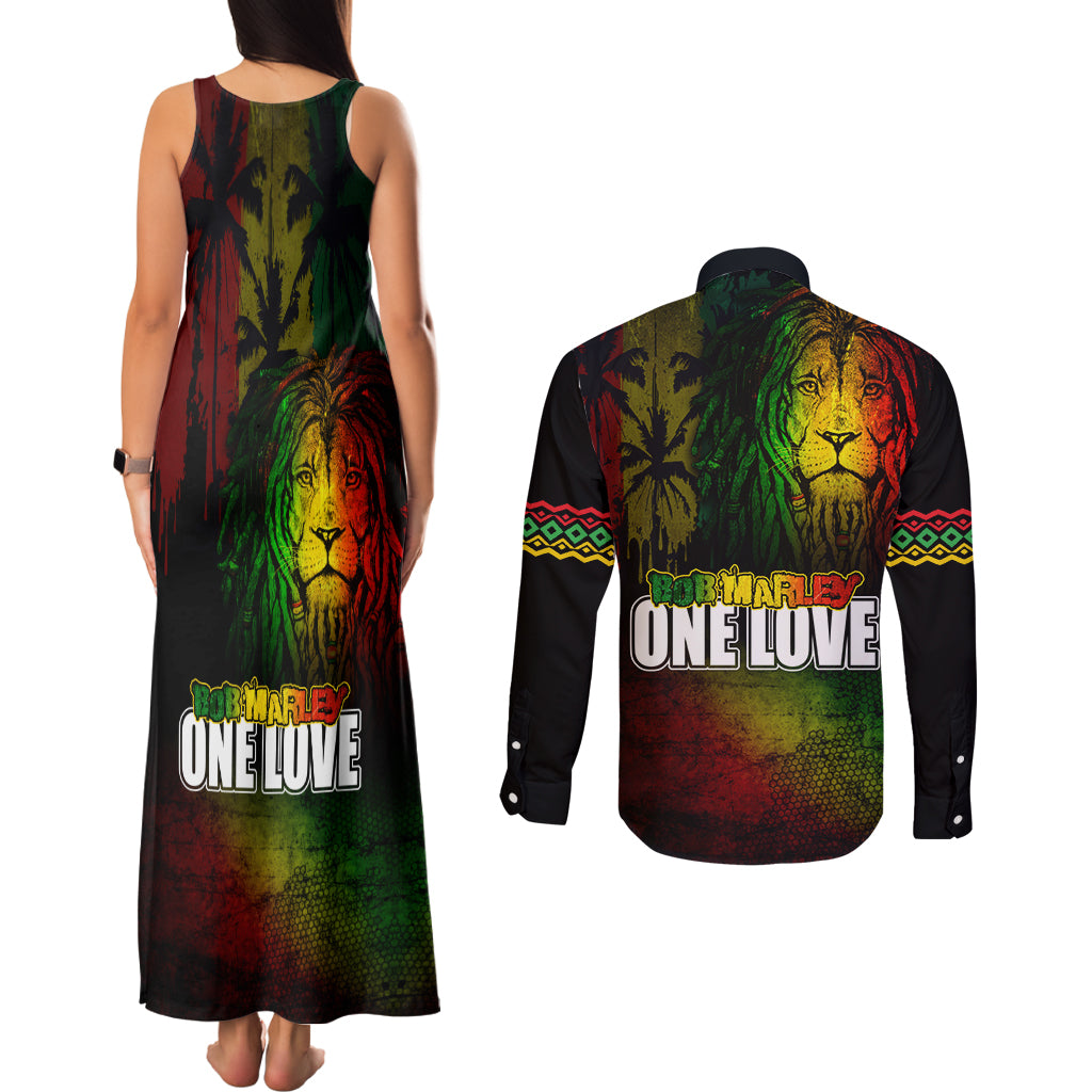 King of Reggae Couples Matching Tank Maxi Dress and Long Sleeve Button Shirt Jamaican Reggae One Love - Wonder Print Shop
