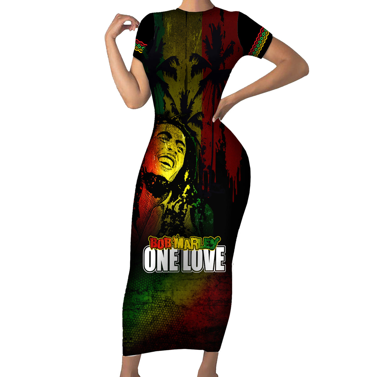 King of Reggae Family Matching Short Sleeve Bodycon Dress and Hawaiian Shirt Jamaican Reggae One Love - Wonder Print Shop