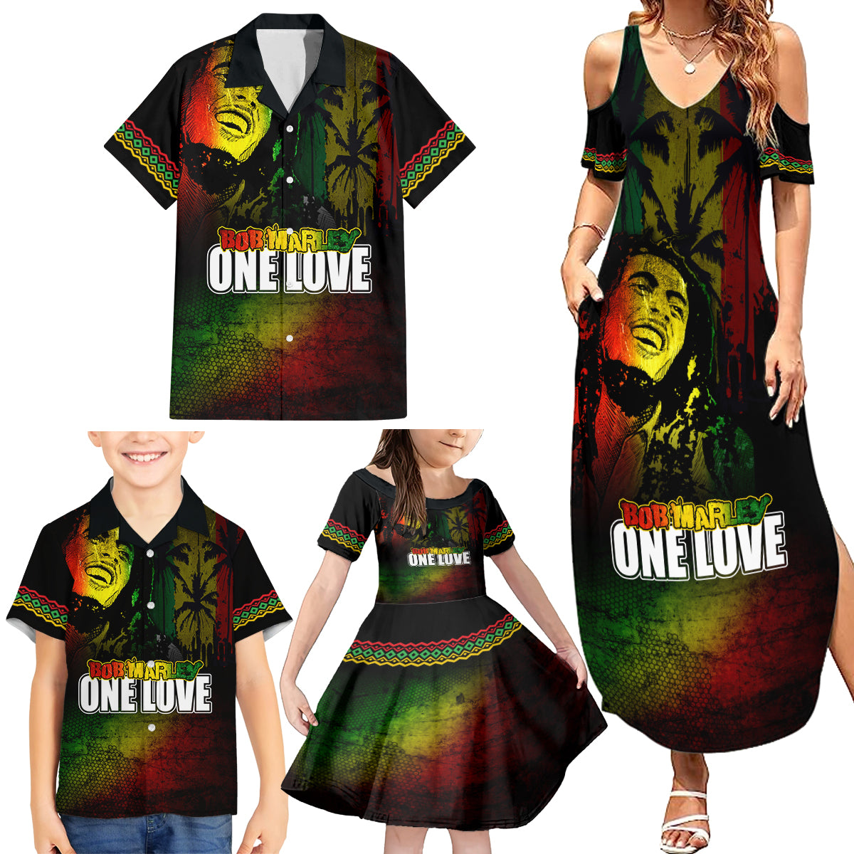 King of Reggae Family Matching Summer Maxi Dress and Hawaiian Shirt Jamaican Reggae One Love - Wonder Print Shop