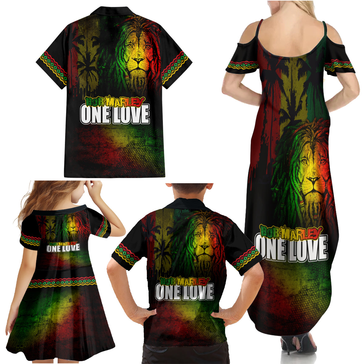 King of Reggae Family Matching Summer Maxi Dress and Hawaiian Shirt Jamaican Reggae One Love - Wonder Print Shop