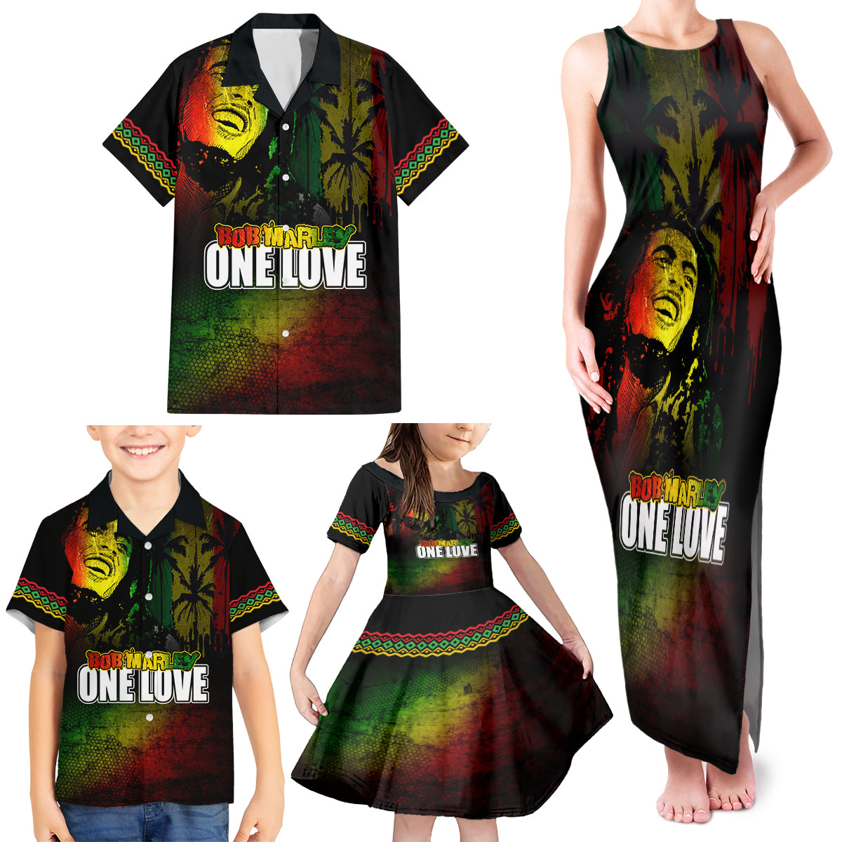 King of Reggae Family Matching Tank Maxi Dress and Hawaiian Shirt Jamaican Reggae One Love - Wonder Print Shop
