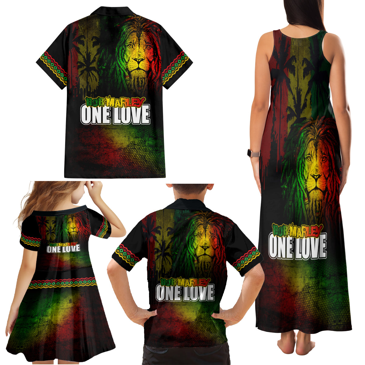 King of Reggae Family Matching Tank Maxi Dress and Hawaiian Shirt Jamaican Reggae One Love - Wonder Print Shop