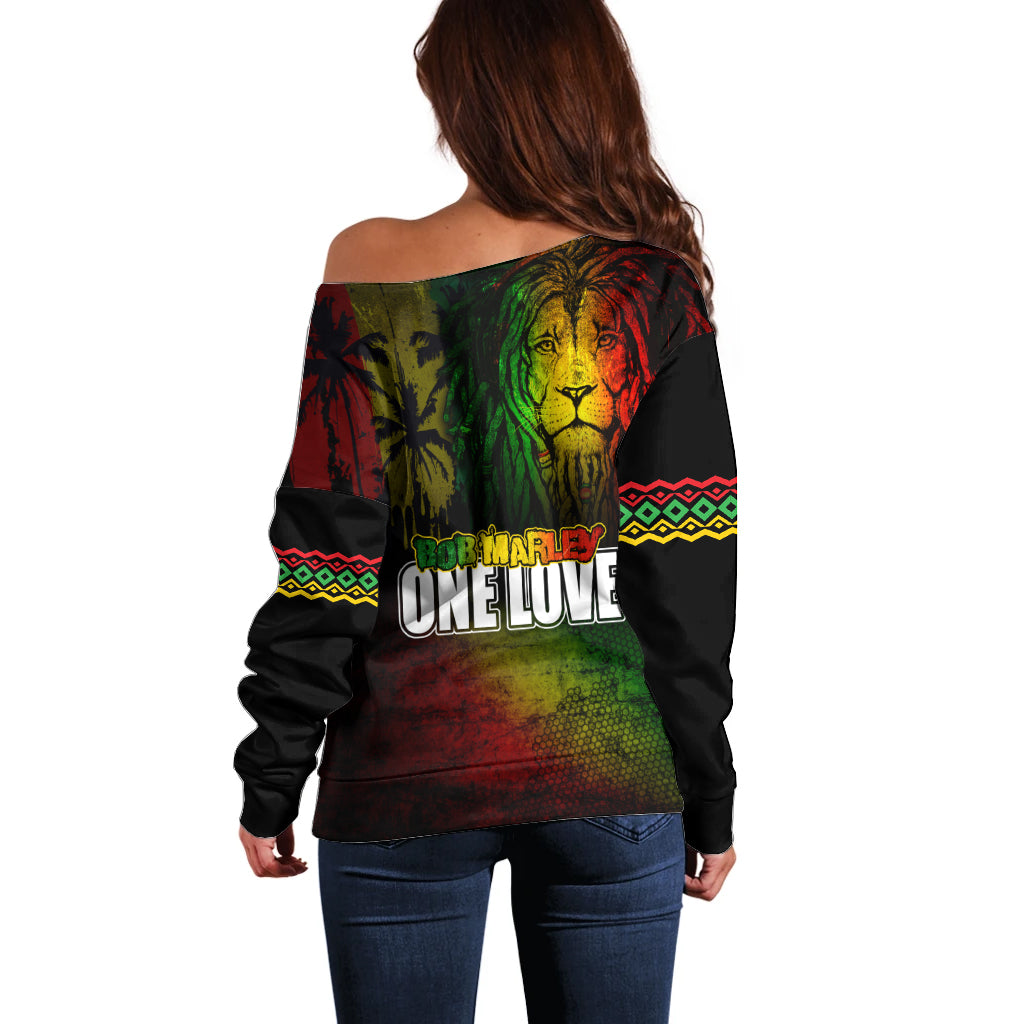 King of Reggae Off Shoulder Sweater Jamaican Reggae One Love - Wonder Print Shop