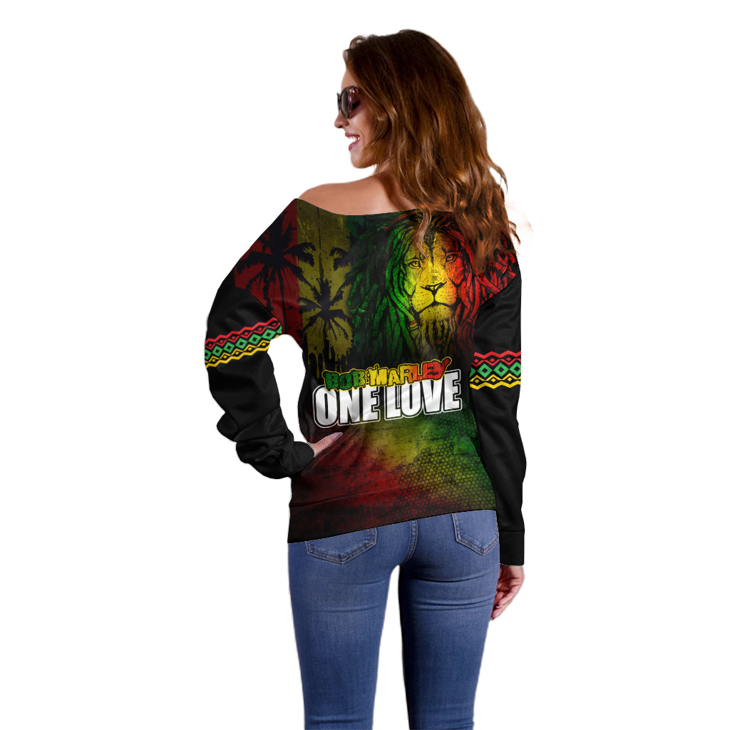 King of Reggae Off Shoulder Sweater Jamaican Reggae One Love - Wonder Print Shop