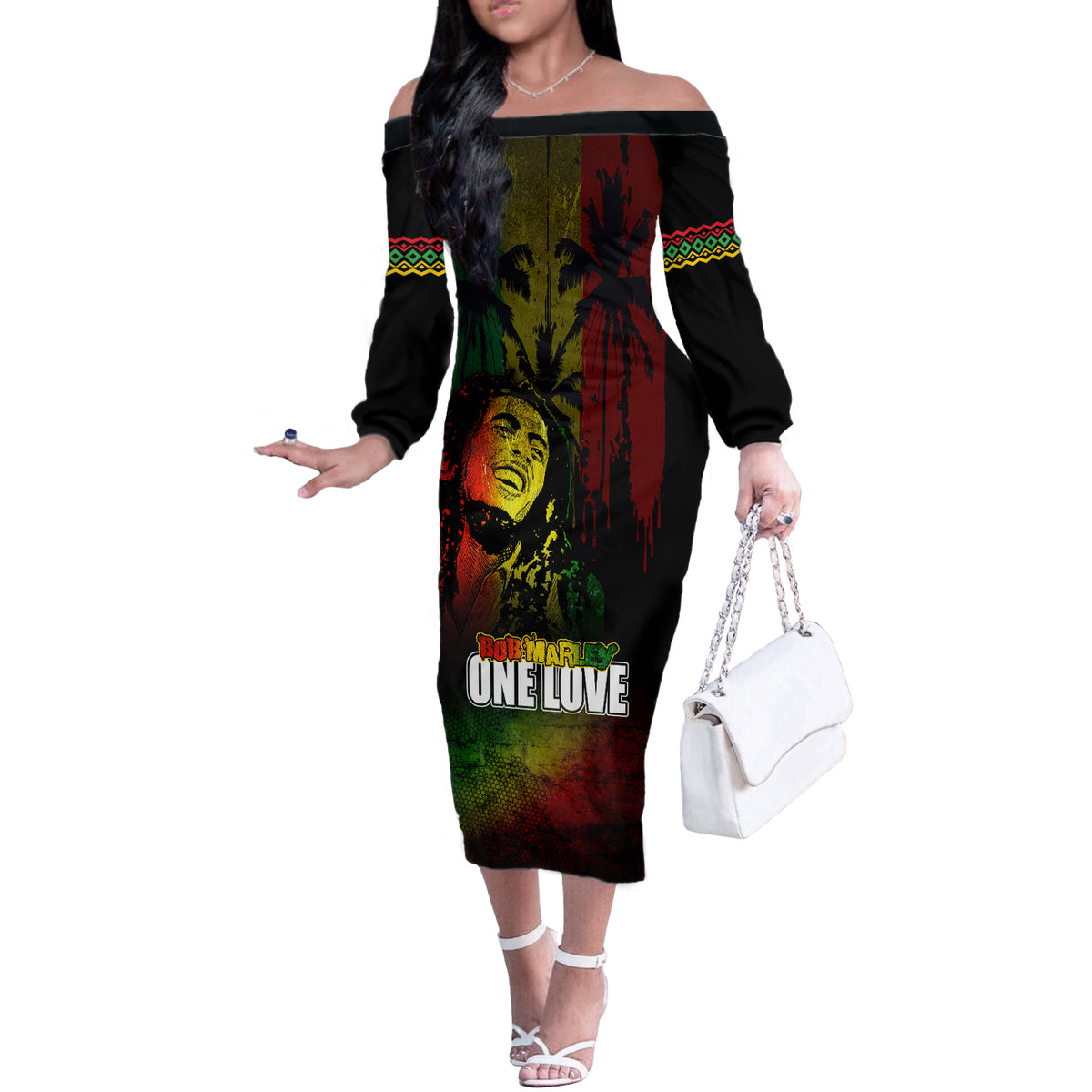 King of Reggae Off The Shoulder Long Sleeve Dress Jamaican Reggae One Love - Wonder Print Shop