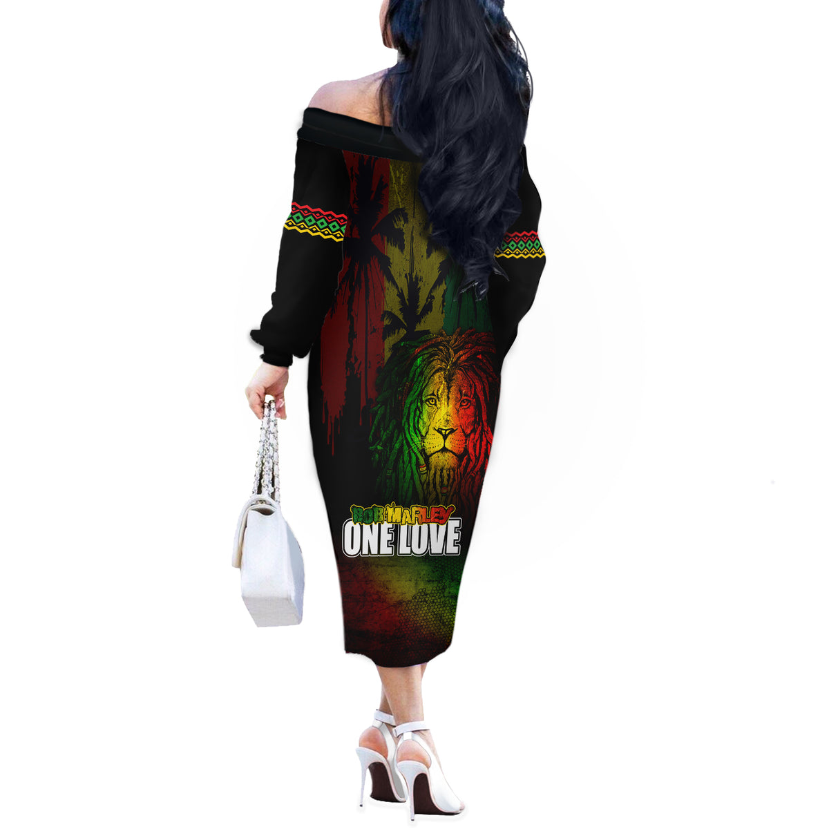 King of Reggae Off The Shoulder Long Sleeve Dress Jamaican Reggae One Love - Wonder Print Shop