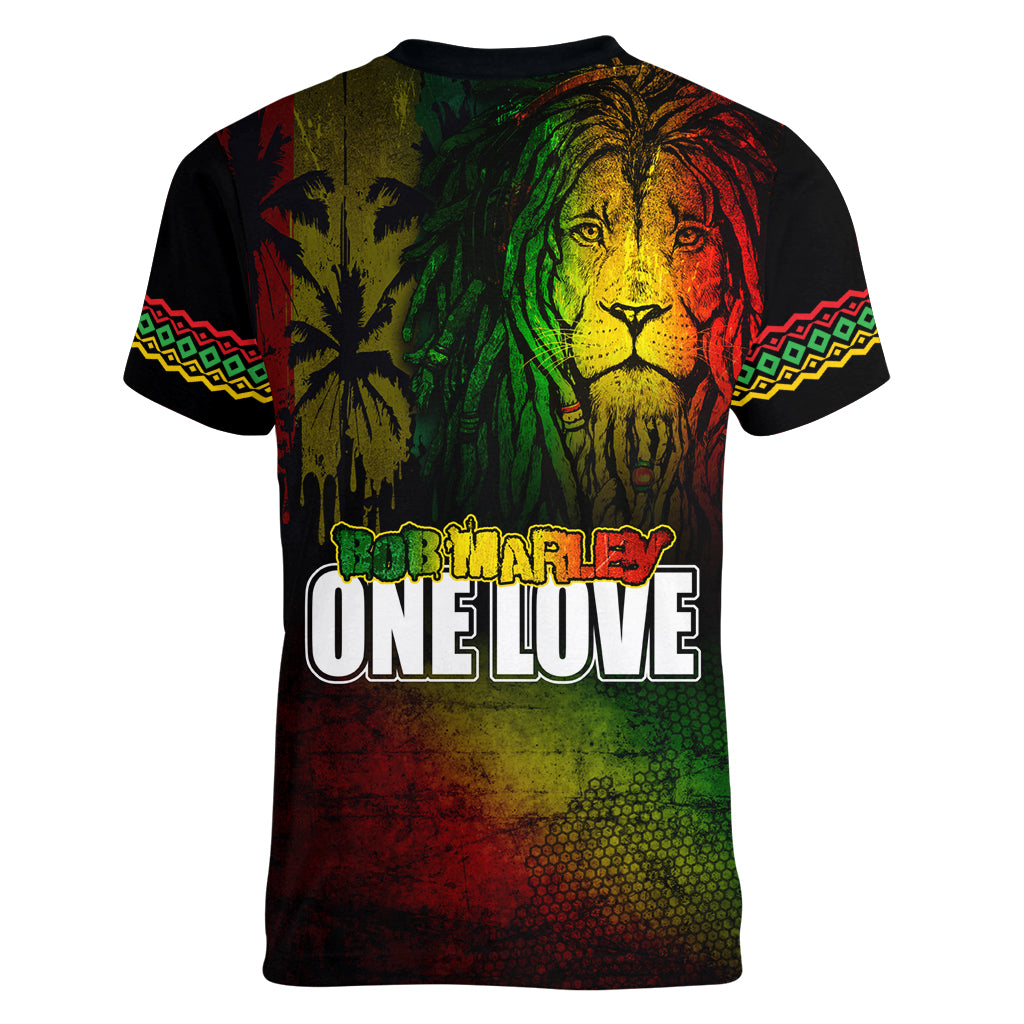 King of Reggae Women V-Neck T-Shirt Jamaican Reggae One Love - Wonder Print Shop
