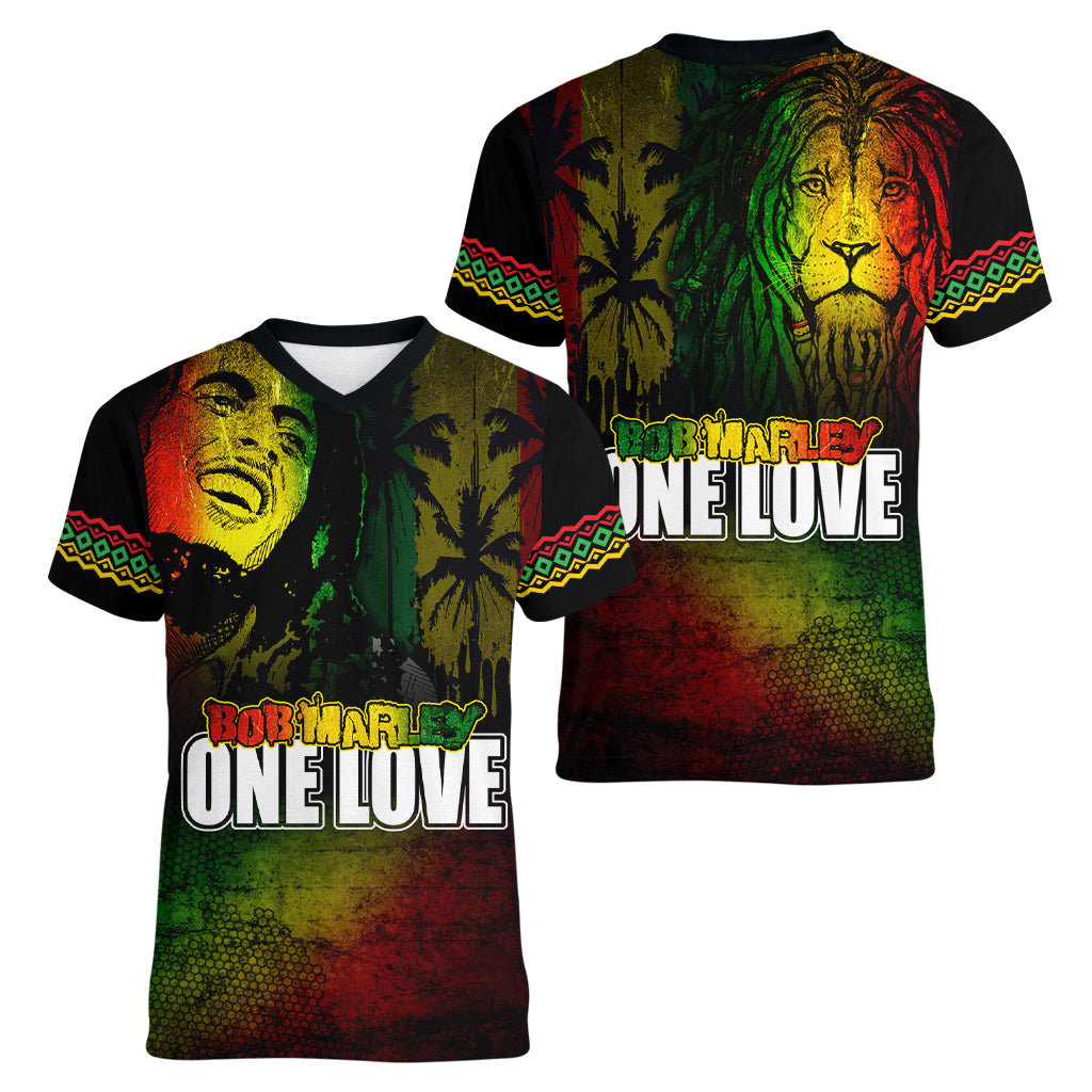 King of Reggae Women V-Neck T-Shirt Jamaican Reggae One Love - Wonder Print Shop