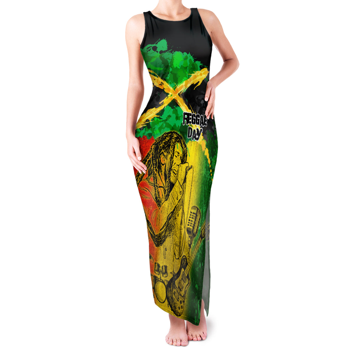 Jamaican Reggae Singer Family Matching Tank Maxi Dress and Hawaiian Shirt B-Marley Reggae Grunge - Wonder Print Shop