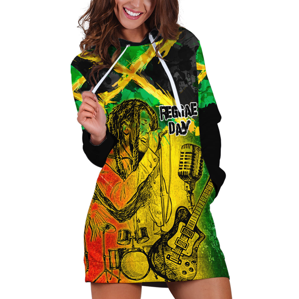 Jamaican Reggae Singer Hoodie Dress B-Marley Reggae Grunge