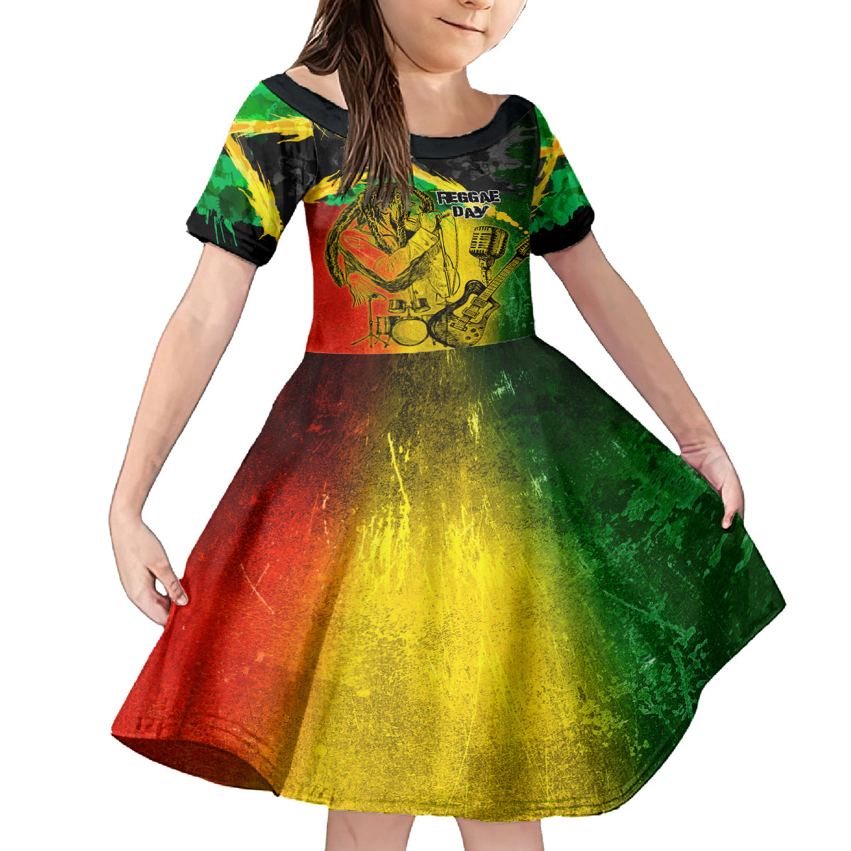 Jamaican Reggae Singer Kid Short Sleeve Dress B-Marley Reggae Grunge - Wonder Print Shop