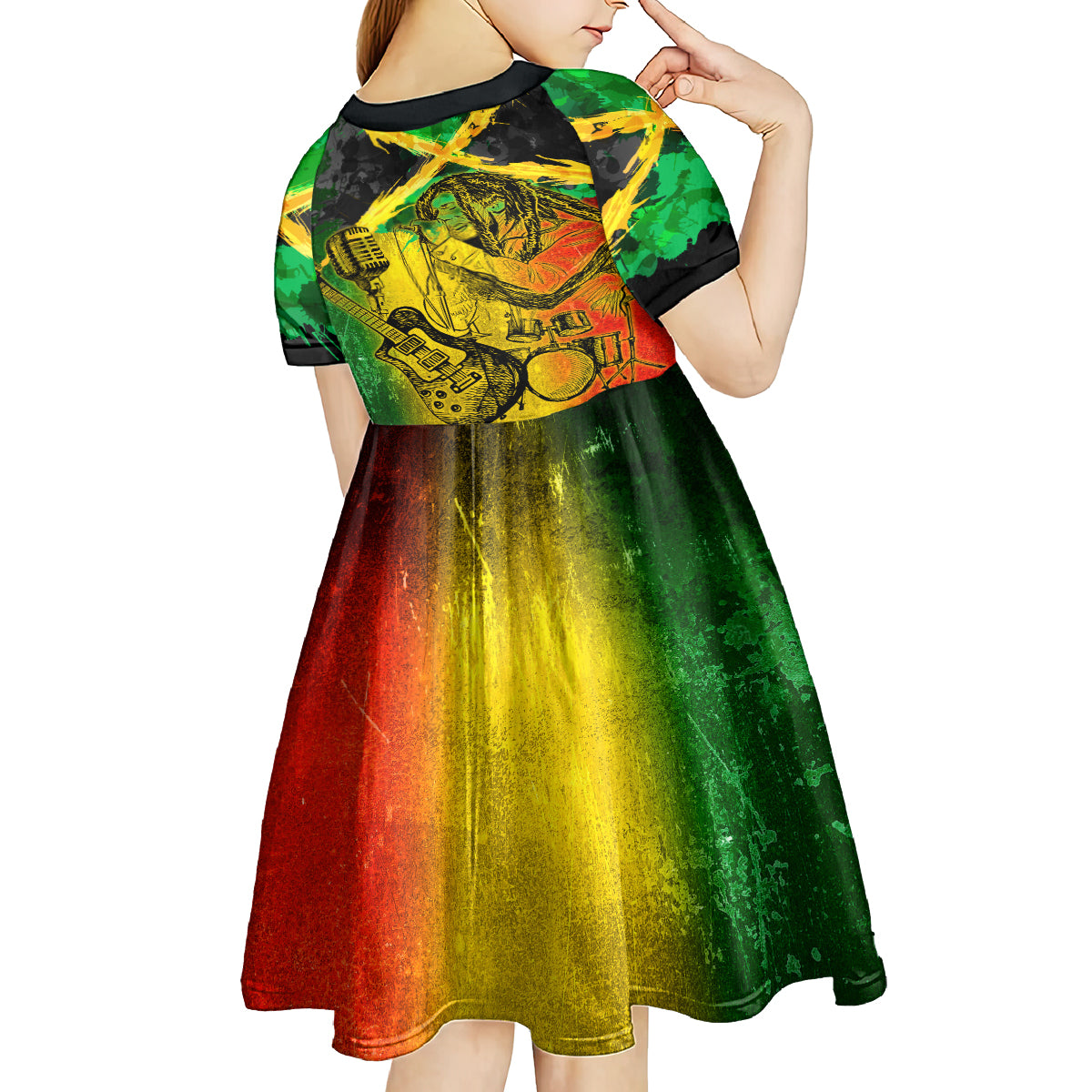 Jamaican Reggae Singer Kid Short Sleeve Dress B-Marley Reggae Grunge - Wonder Print Shop