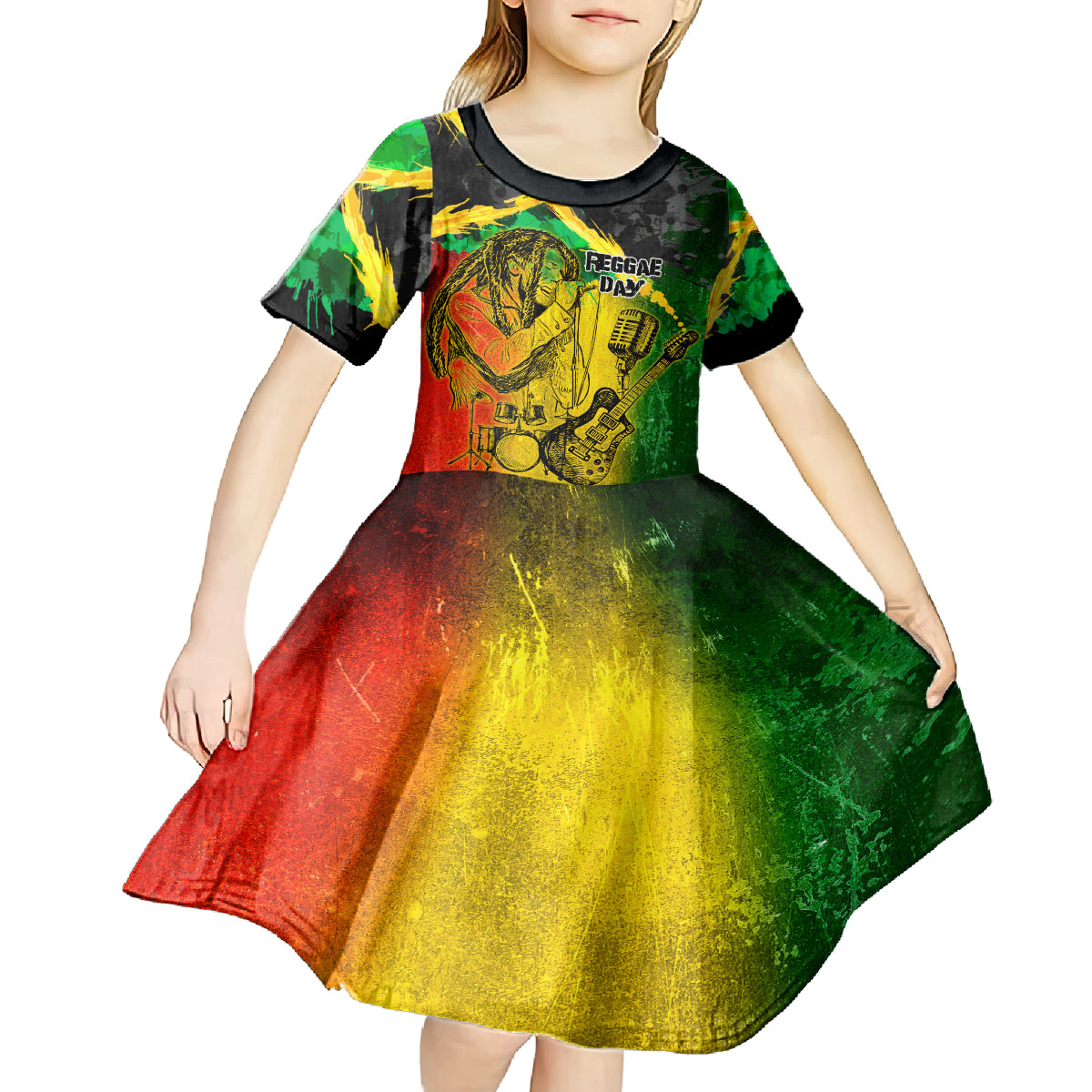 Jamaican Reggae Singer Kid Short Sleeve Dress B-Marley Reggae Grunge - Wonder Print Shop