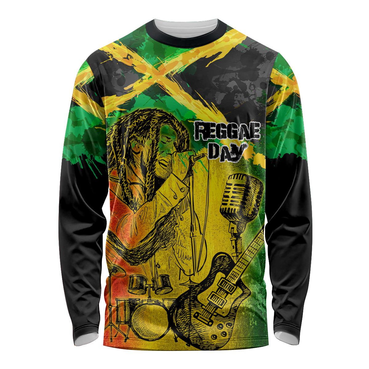 Jamaican Reggae Singer Long Sleeve Shirt B-Marley Reggae Grunge - Wonder Print Shop