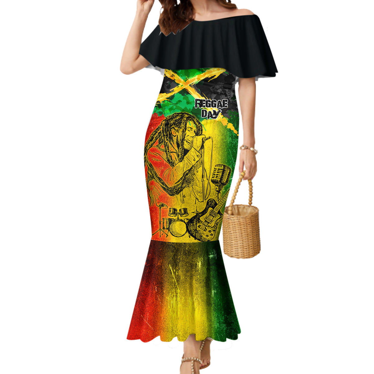 Jamaican Reggae Singer Mermaid Dress B-Marley Reggae Grunge - Wonder Print Shop