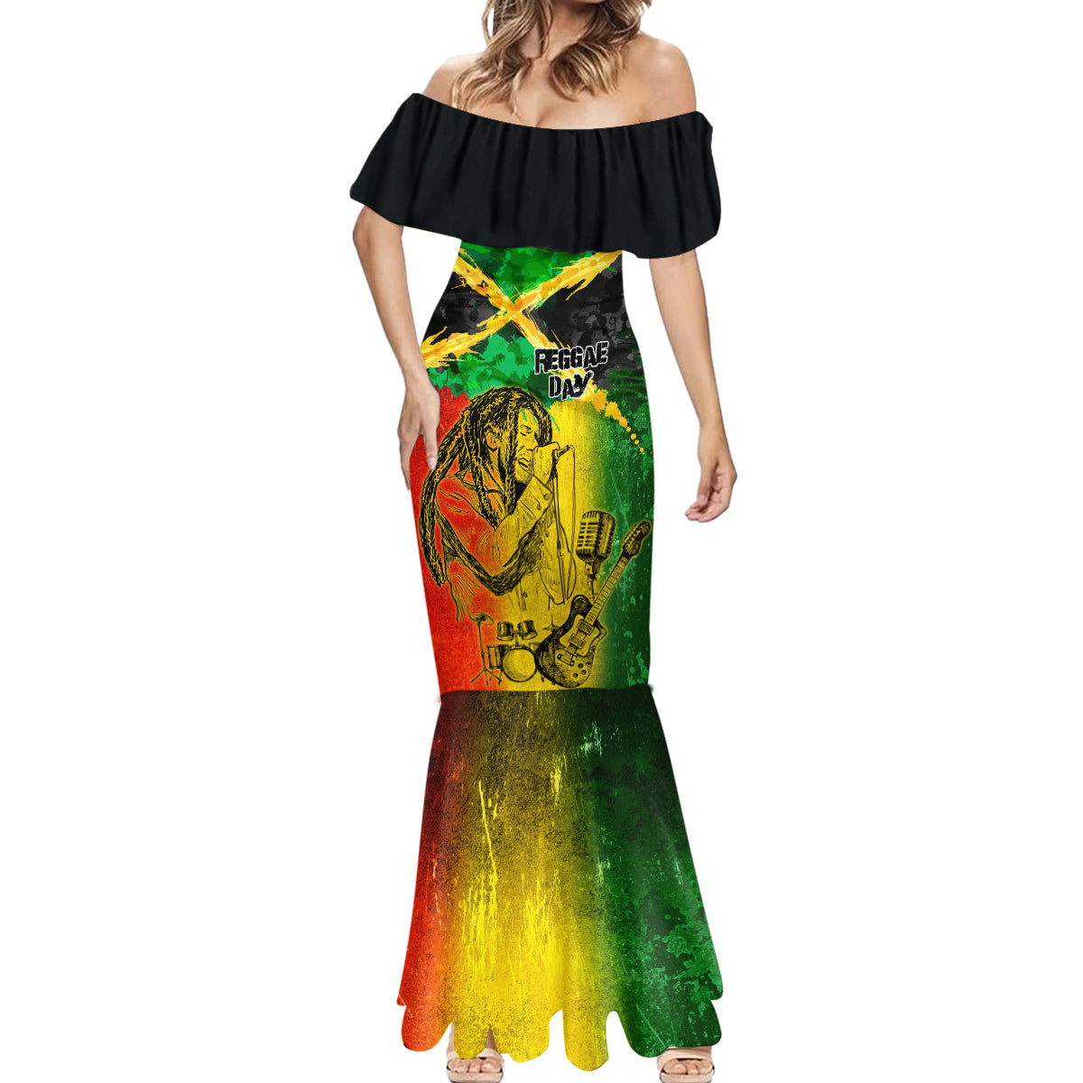 Jamaican Reggae Singer Mermaid Dress B-Marley Reggae Grunge - Wonder Print Shop