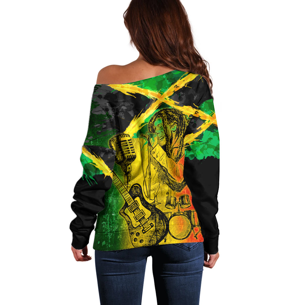 Jamaican Reggae Singer Off Shoulder Sweater B-Marley Reggae Grunge - Wonder Print Shop
