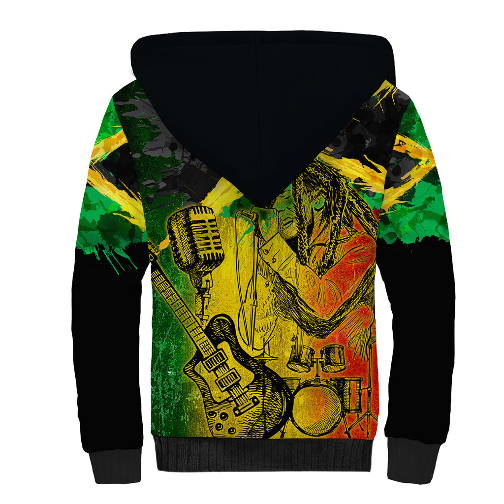 Jamaican Reggae Singer Sherpa Hoodie B-Marley Reggae Grunge - Wonder Print Shop