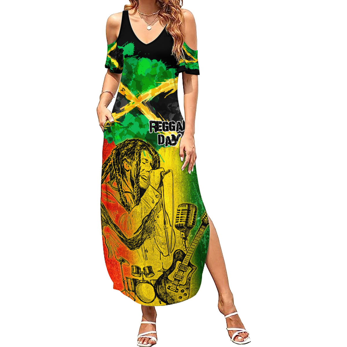 Jamaican Reggae Singer Summer Maxi Dress B-Marley Reggae Grunge - Wonder Print Shop