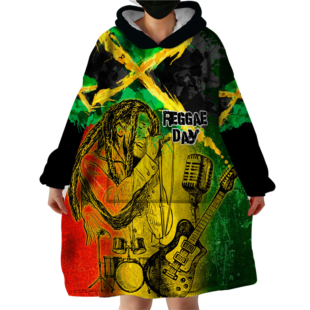 Jamaican Reggae Singer Wearable Blanket Hoodie B-Marley Reggae Grunge - Wonder Print Shop