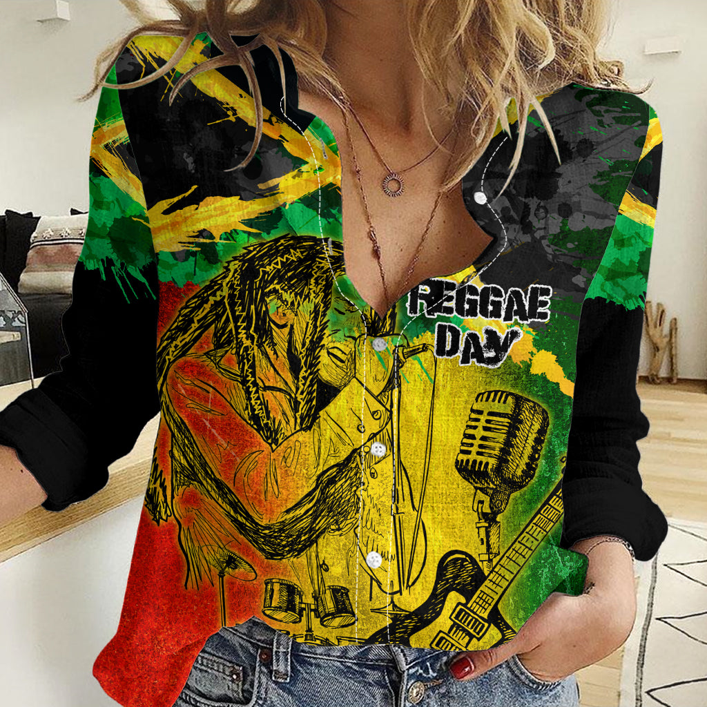 Jamaican Reggae Singer Women Casual Shirt B-Marley Reggae Grunge - Wonder Print Shop